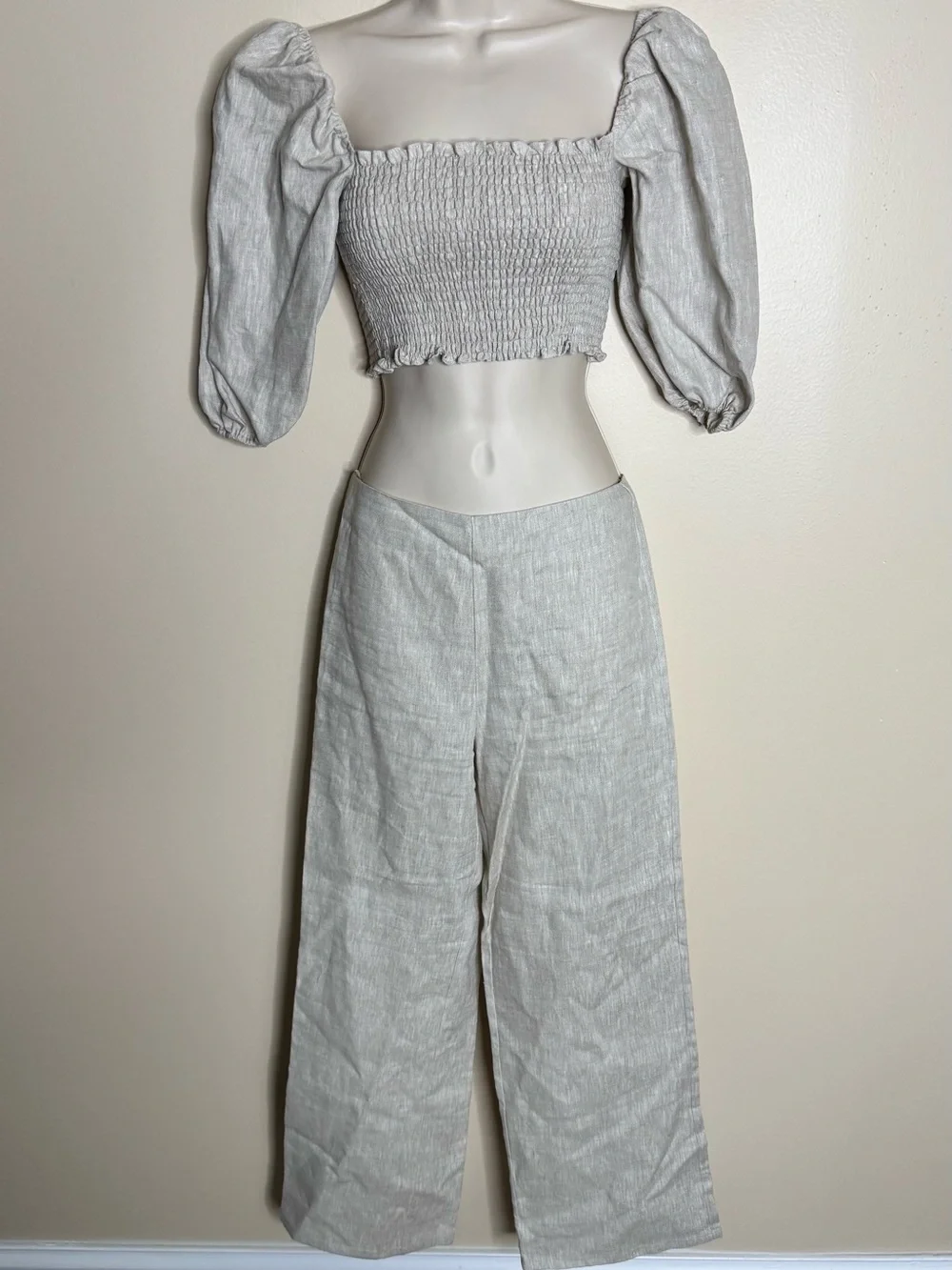 Reformation Scarlett Linen Two Piece Set in Oatmeal womens size 0 New